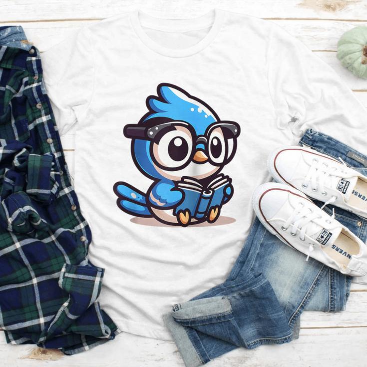 Adorable Book Lover Blue Jay With Reading Glasses Cute Raglan Baseball Tee Youth Long Sleeve Tee