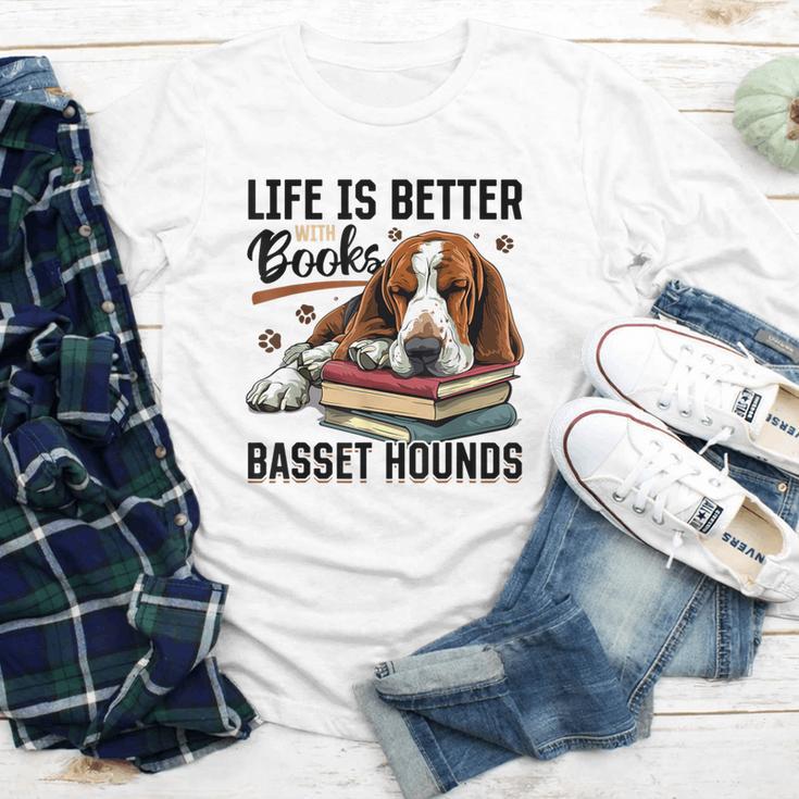 Basset Hound Dog Breed Life Is Better With Books And a For Men Women Girls Kids Youth Long Sleeve Tee