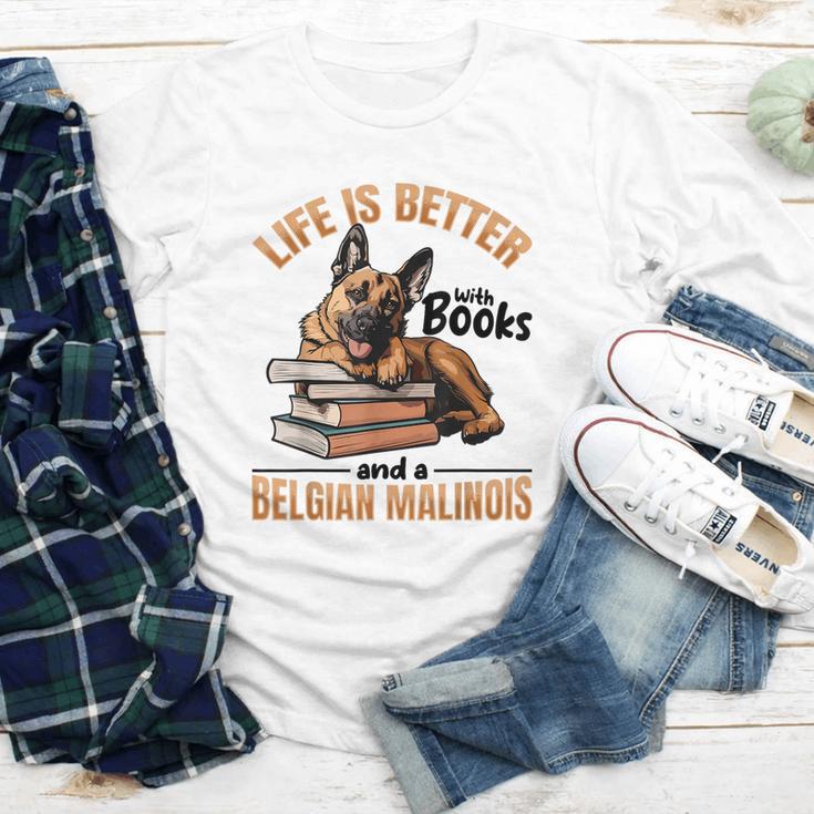 Belgian Malinois Dog Breed Life Is Better With Books And a Men Women Kids Youth Long Sleeve Tee