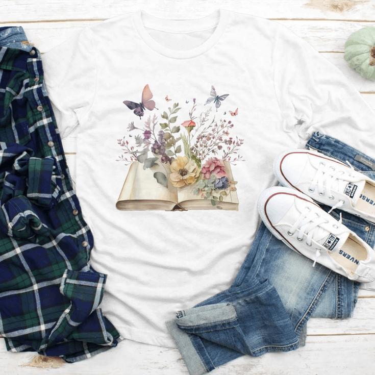 Book Flowers And Butterfly Beautiful Reading Reader Graphic Youth Long Sleeve Tee
