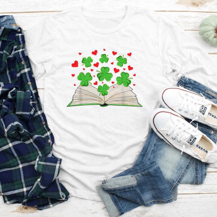 Book With Shamrocks Librarian Saint Patrick's Day Kids Youth Long Sleeve Tee