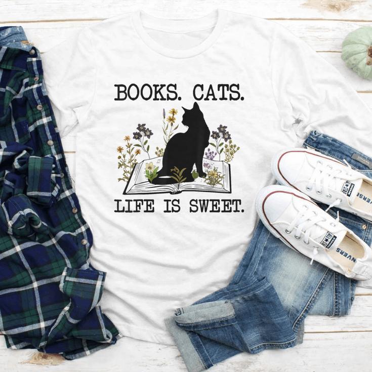 Books Cats Life Is Sweet Cat Book Lover Men Women Teen Youth Long Sleeve Tee
