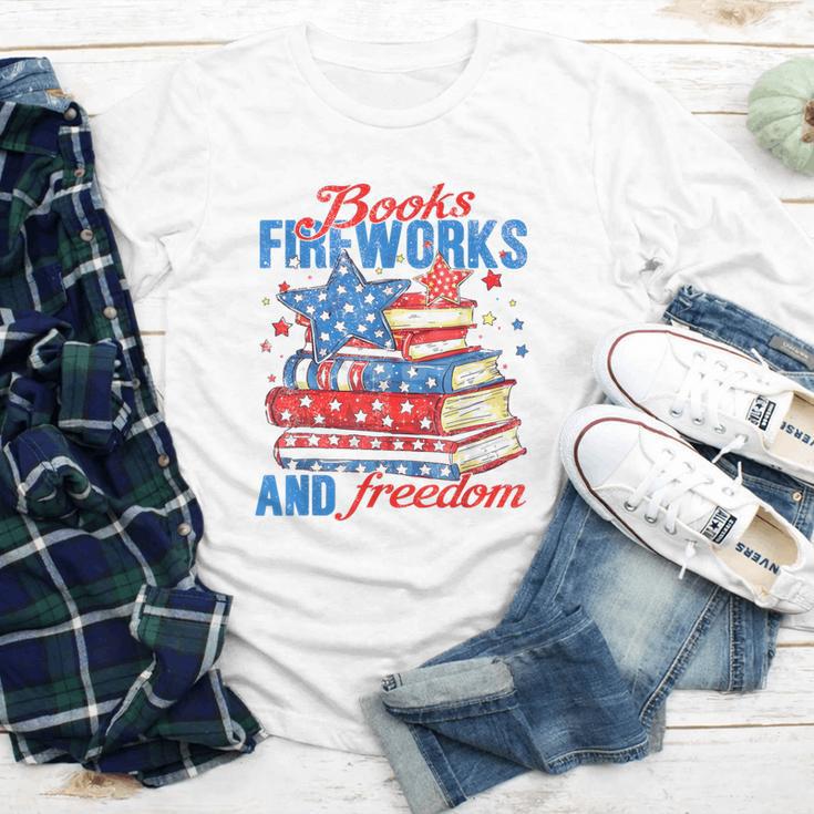 Books Fireworks And Freedom 4th Of July Book Lover Youth Long Sleeve Tee