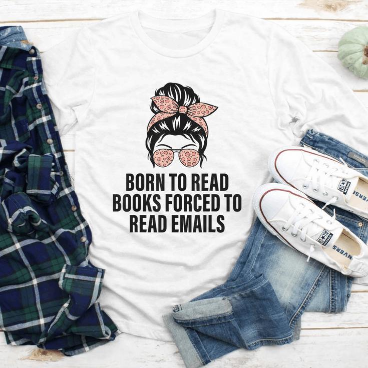 Born To Read Books Forced To Read Emails Messy Bun Reading Youth Long Sleeve Tee