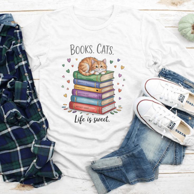 Cats Books Lover Men Women Youth Long Sleeve Tee