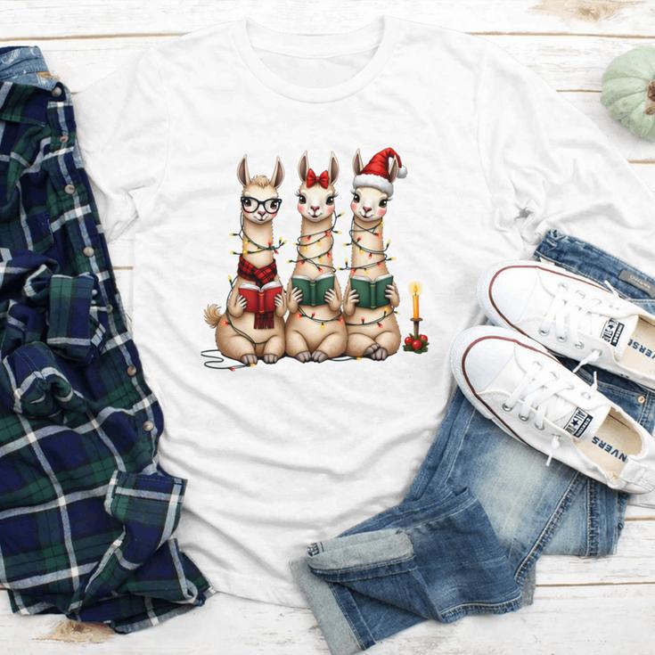 Christmas Three Llamas Reading Reading Books Llama Lover Youth Long Sleeve Tee