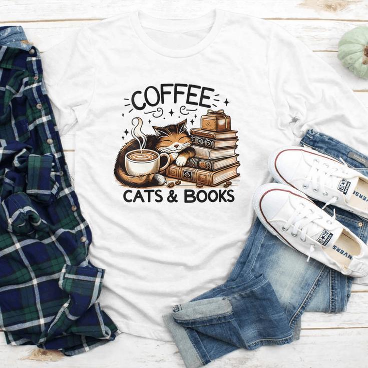 Cute Coffee Cats Books Lover Idea Women Men Kids Youth Long Sleeve Tee