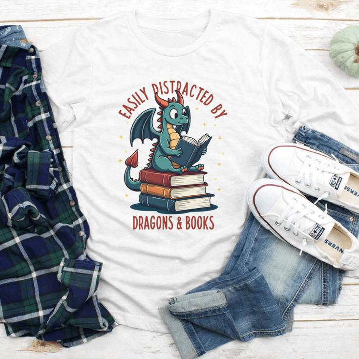 Dark Romance Romantasy Easily Distracted By Dragons & Books Youth Long Sleeve Tee