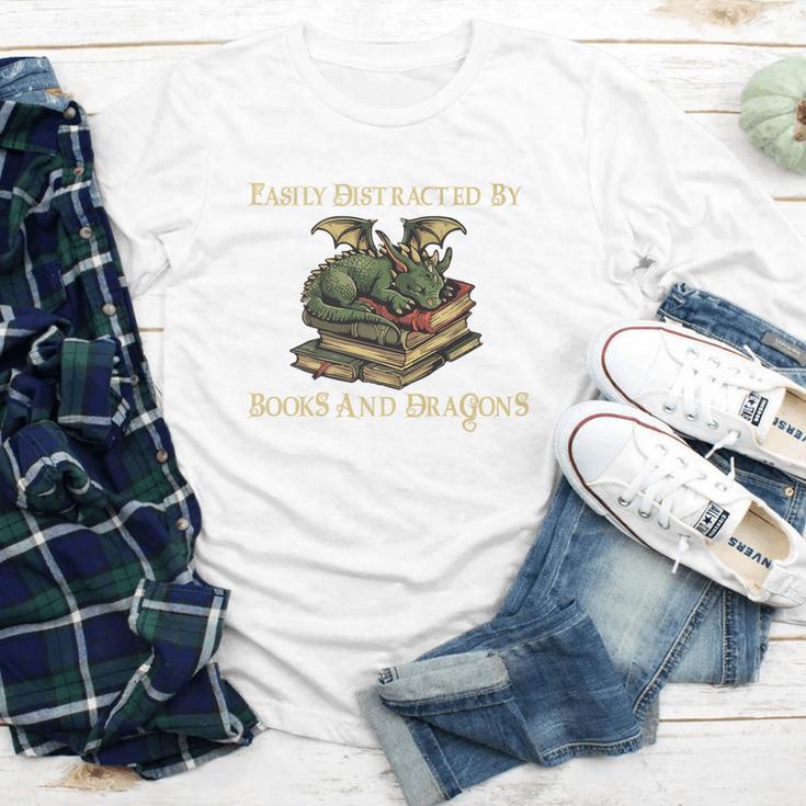 Easily Distracted By Books And Dragons Graphic Premium Youth Long Sleeve Tee
