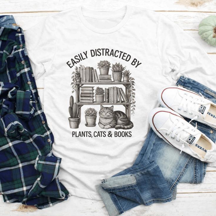 Easily Distracted By Plants Cats & Books Planting Gardening Youth Long Sleeve Tee