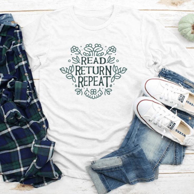 Floral “Read Return Repeat” Book Lovers Readers Librarians Youth Long Sleeve Tee