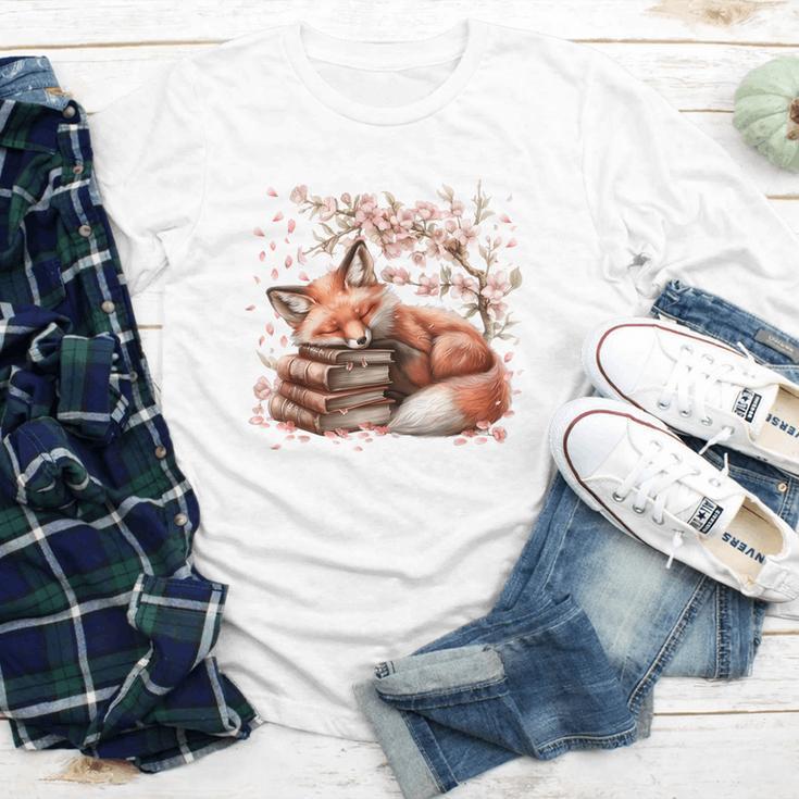 Fox And Book Lover Graphic For Women And Spring Pink Flower Youth Long Sleeve Tee