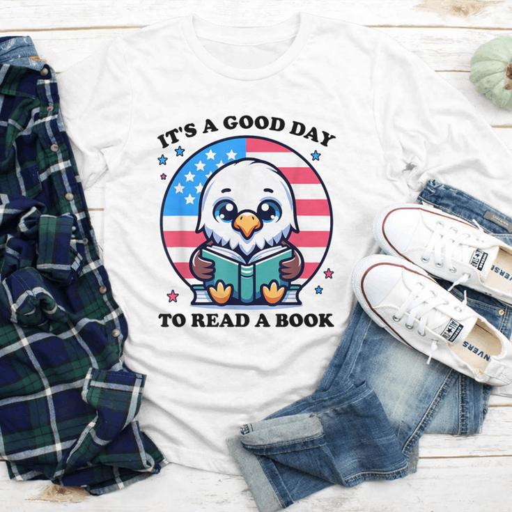 A Good Day To Read a Book Reading Eagle With American Flag Youth Long Sleeve Tee