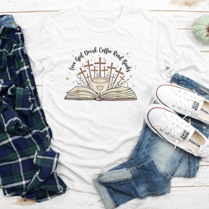 Groovy Flowers Love God Drink Coffee Read Books Christian Youth Long Sleeve Tee