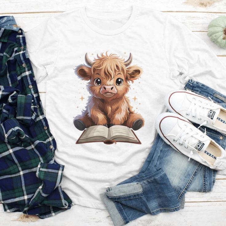 Highland Cow Reading Book Bookworm Youth Long Sleeve Tee