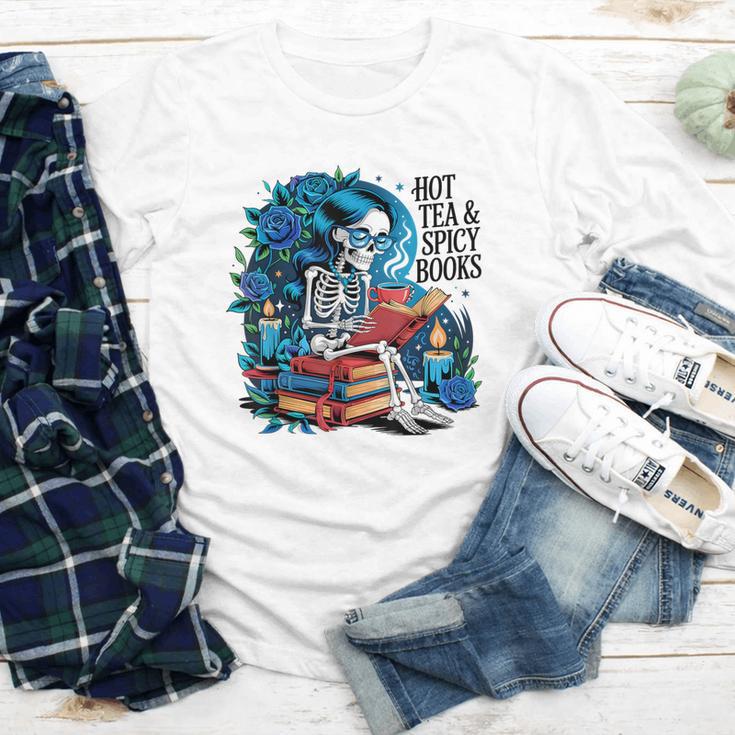 Hot Tea & Spicy Books Skeleton Reader Youth Long Sleeve Tee