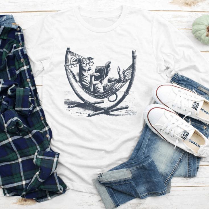 Italian Greyhound Whippet Dog Reading Book Hammock Iggy Mom Youth Long Sleeve Tee