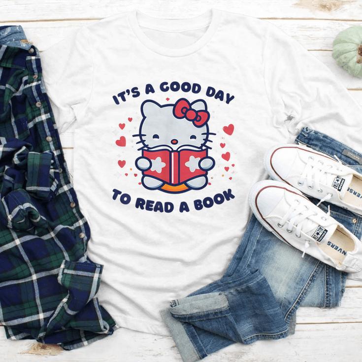 It's a Good Day To Read a Book Cute Cat Book Day Girls Boys Youth Long Sleeve Tee