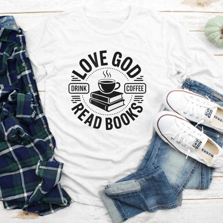 Love God Drink Coffee Read Books Christian Book Lover Youth Long Sleeve Tee