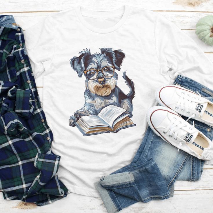 Nerdy Schnauzer Dog Book Lover Glasses Cute Pet For Men Women Kids Youth Long Sleeve Tee