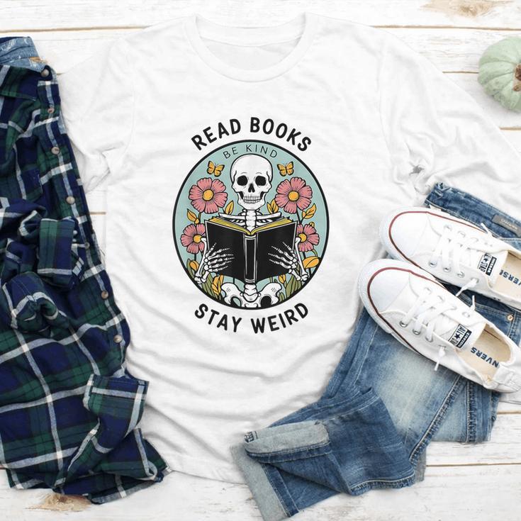 Reader Skeleton Read Books Be Kind Stay Weird Youth Long Sleeve Tee