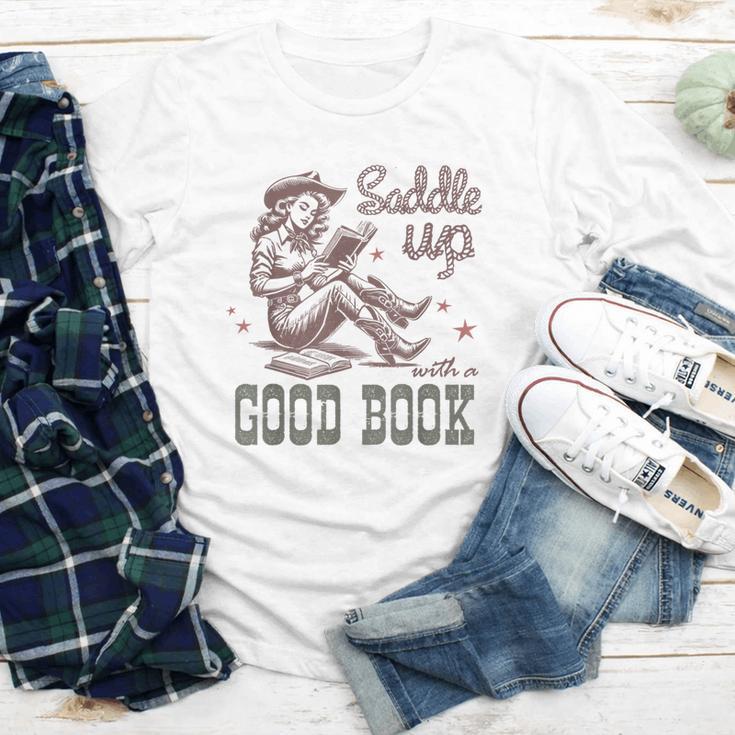 Retro Cowgirl ReadingTee Saddle Up With A Good Book Western Youth Long Sleeve Tee