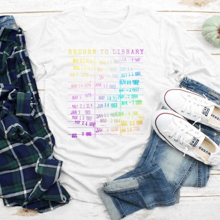 Return To Library Card Book Due Date Bookish Rainbow Reading Youth Long Sleeve Tee