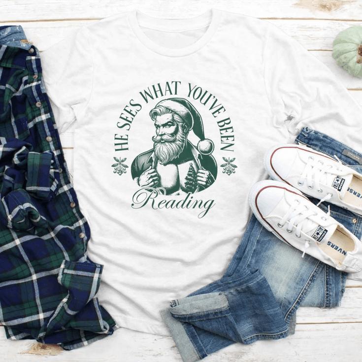He Sees What You'Ve Been Reading Bookish Christmas Youth Long Sleeve Tee He Sees What You'Ve Been Reading Bookish Christmas Youth Long Sleeve Tee