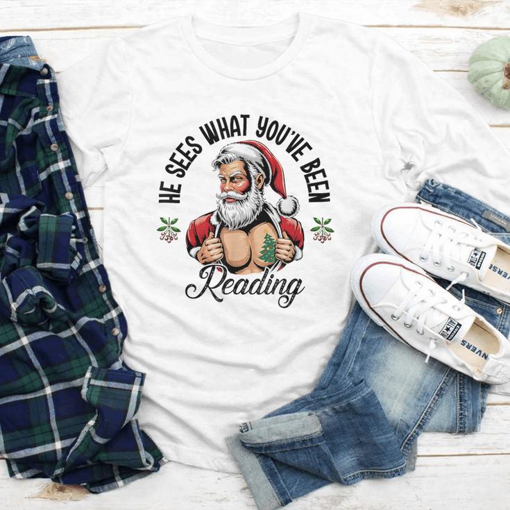 He Sees What You'Ve Been Reading Santa Xmas Book Lover Youth Long Sleeve Tee He Sees What You'Ve Been Reading Santa Xmas Book Lover Youth Long Sleeve Tee