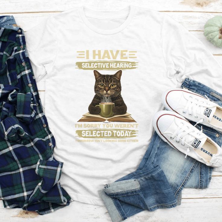 i Have Selective Hearing Cat Coffee Books Retro Youth Long Sleeve Tee