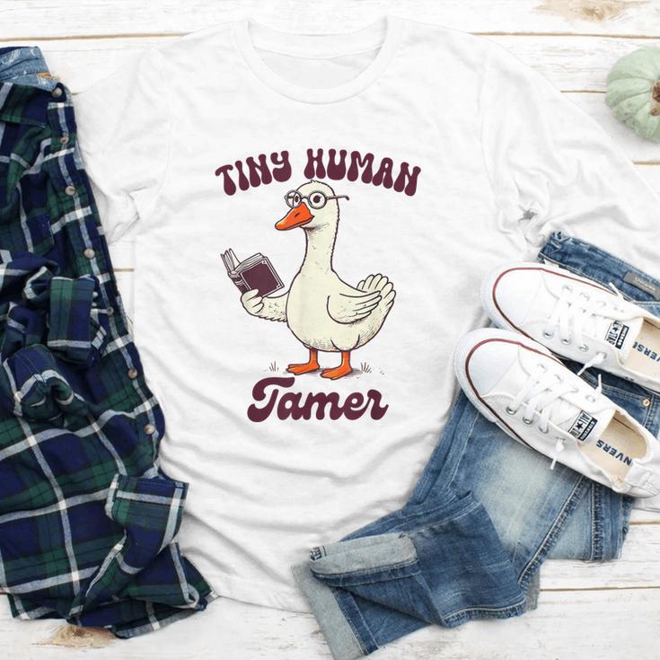 Teacher Silly Goose Reading Book Teaching Tiny Human Tamer Youth Long Sleeve Tee