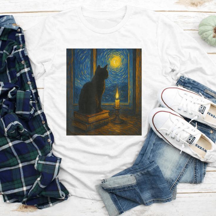 Van Gogh Starry Night Art Cat And Book Lovers Youth Long Sleeve Tee