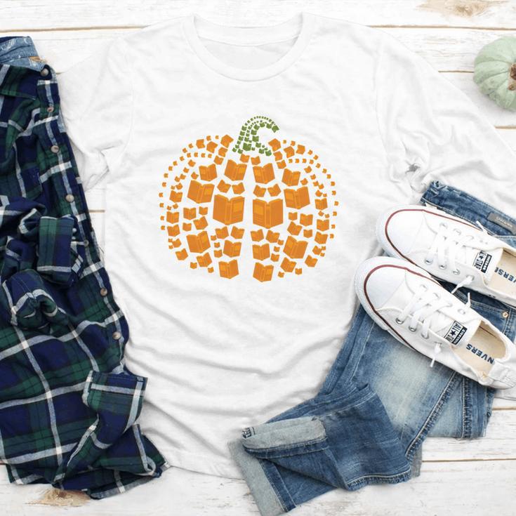 Vintage Book Pumpkin Autumn Fall Librarians Bookworm Teacher Youth Long Sleeve Tee