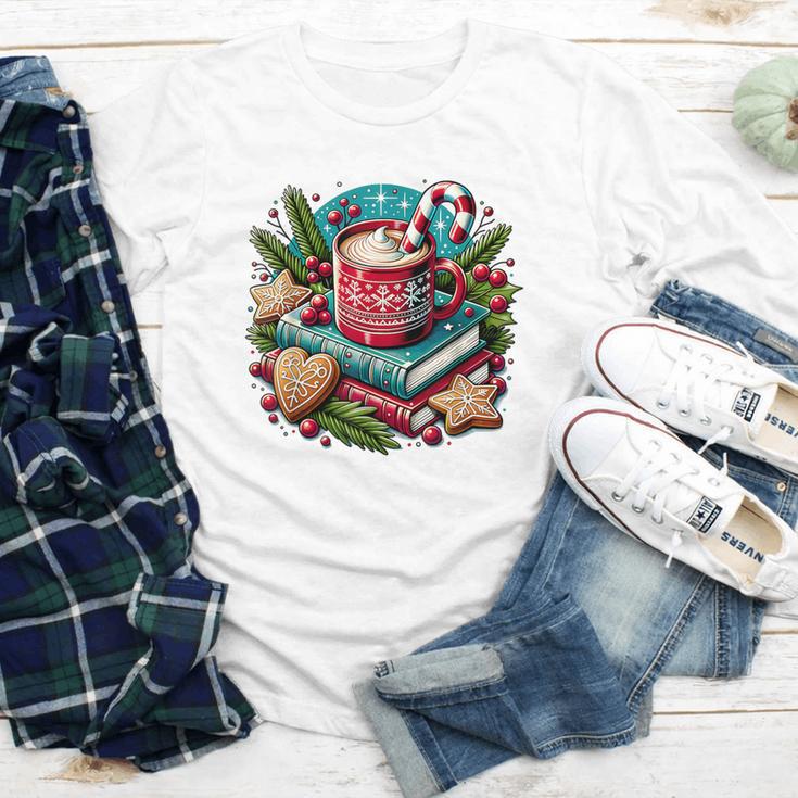 Vintage Cozy Winter Hot Cocoa Books Gingerbread Book Lovers Youth Long Sleeve Tee