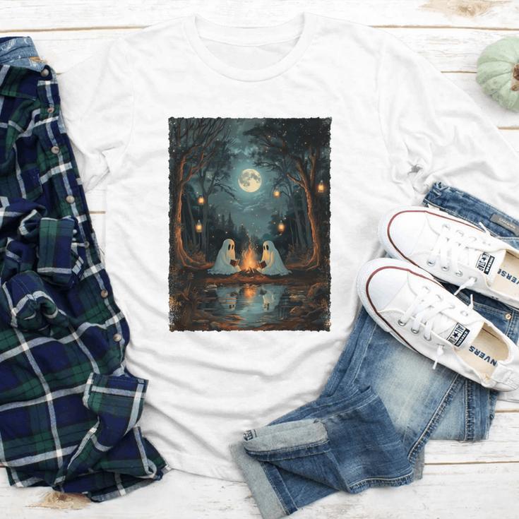 Vintage Ghost Book Reading Camping Gothic Halloween Teachers Youth Long Sleeve Tee