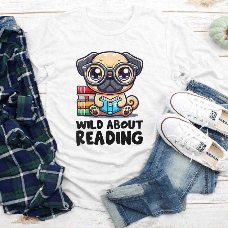 Wild About Reading Book Lover Pug Dog Youth Long Sleeve Tee