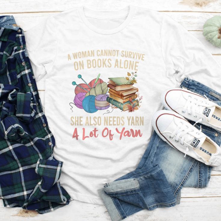 A Woman Cannot Survive On Books Alone She Needs Yarn Crochet Premium Tri-Blend Youth Long Sleeve Tee