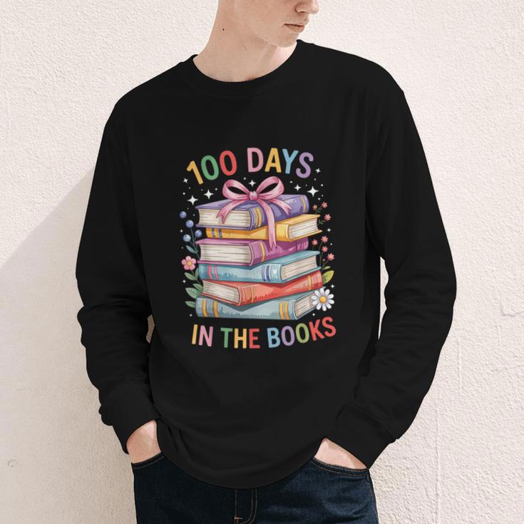 100 Days In The Books Cute Book 100 Days Of School Teachers Youth Long Sleeve Tee
