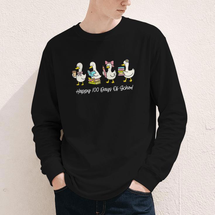 100 Days Of School Cute Goose Coffee Books Teacher Life Youth Long Sleeve Tee