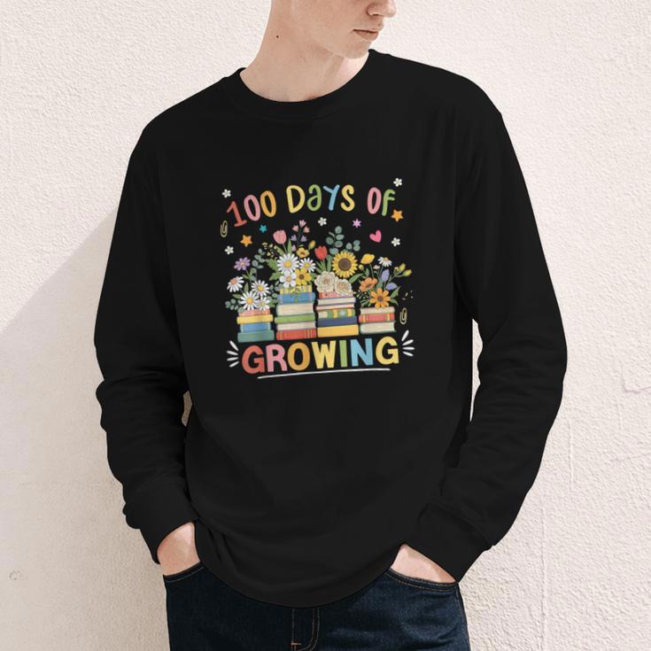 100th Day Of School Teacher Floral Books 100 Days Of Growing Youth Long Sleeve Tee