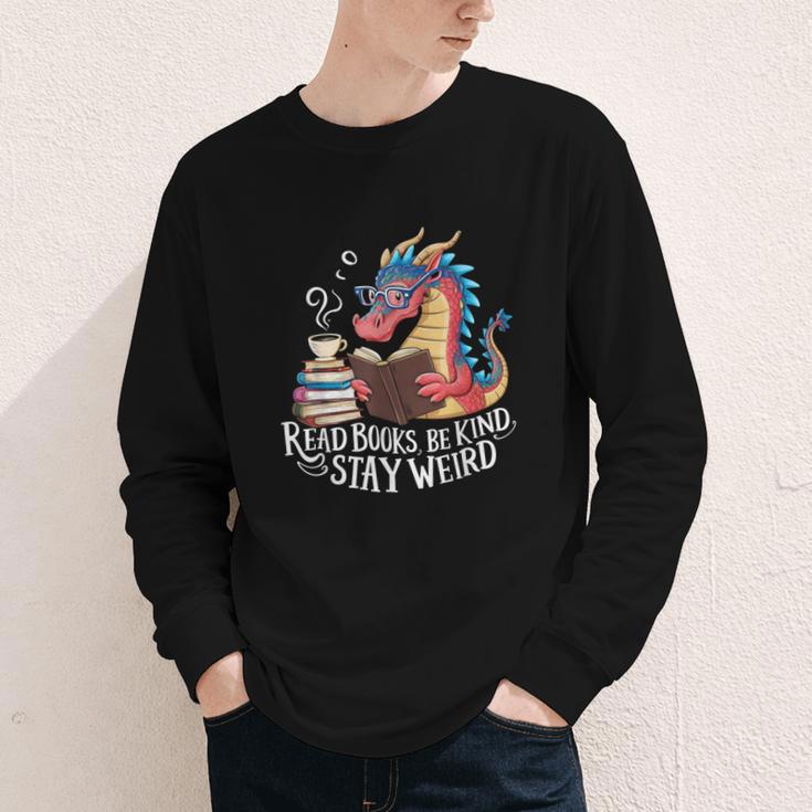 Adorable Book Lover Dragon Read Books Be Kind Stay Weird Youth Long Sleeve Tee
