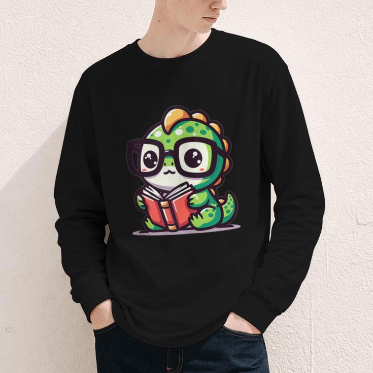Adorable Book Lover Iguana With Reading Glasses Cute Youth Long Sleeve Tee