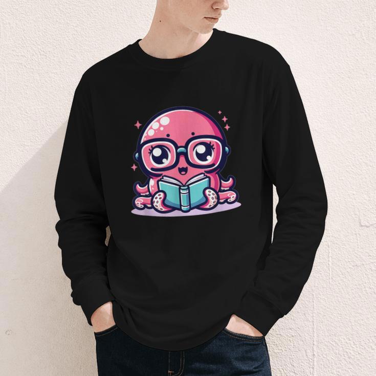 Adorable Book Lover Octopus With Reading Glasses Cute Youth Long Sleeve Tee Adorable Book Lover Octopus With Reading Glasses Cute Youth Long Sleeve Tee