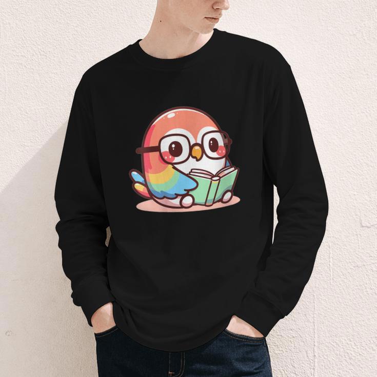 Adorable Book Lover Parrot With Reading Glasses Cute Youth Long Sleeve Tee