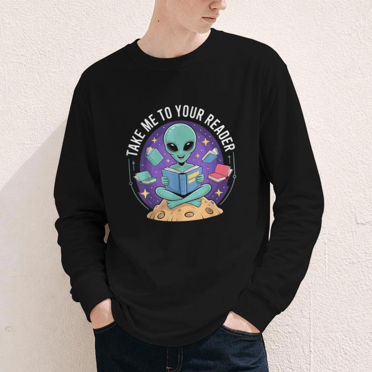 Alien Reader Reading Teacher Librarian Book Lover Youth Long Sleeve Tee