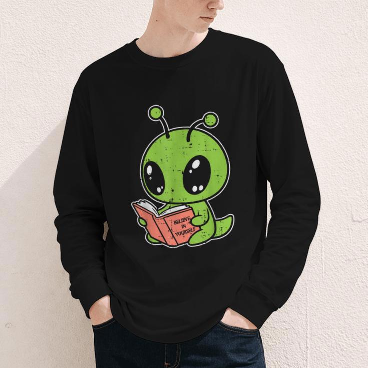 Alien Reading Book Believe In Yourself Kids Women Men Youth Long Sleeve Tee