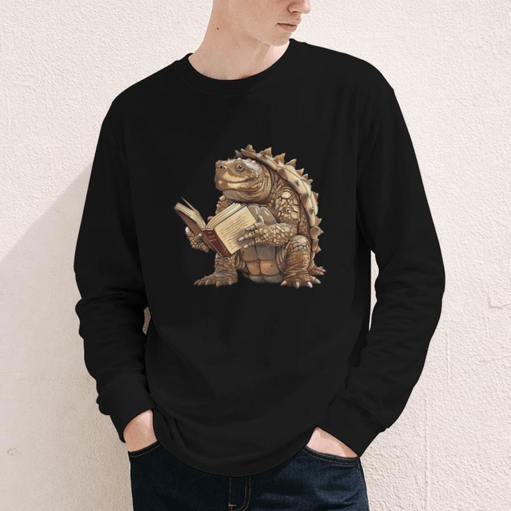Alligator Snapping Turtle Reading A Book Youth Long Sleeve Tee