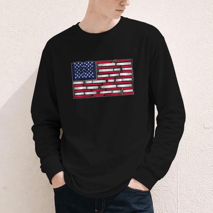 America US Flag Books Library Reading For Book Lover Reader Youth Long Sleeve Tee