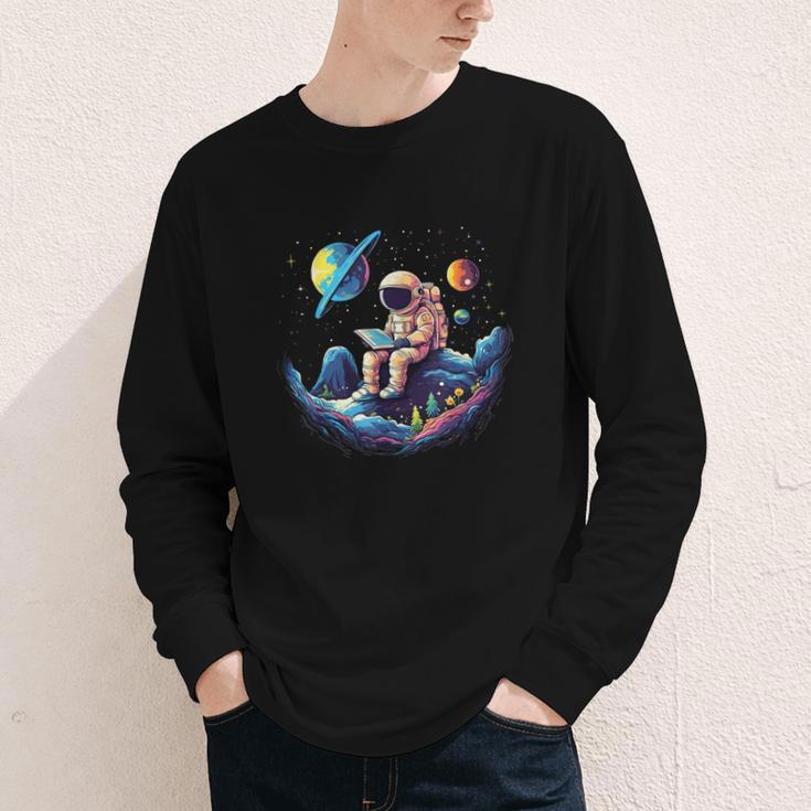 Astronaut Reading Book In Space Books Lover Bookworm Youth Long Sleeve Tee