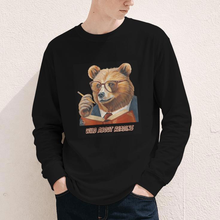 Bear Reading Book Glasses Library Zoo Teacher School Animal Youth Long Sleeve Tee